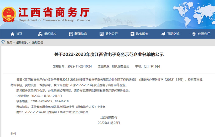 喜訊！第一槍榮獲“2022-2023年度江西省電子商務(wù)示范企業(yè)”稱號